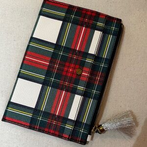 NWT J. Crew Plaid Wallet with Tassel - Red, Green, White